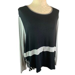 XL G&C United Knitwear Women's Long Sleeve Color Block Black Tshirt Soft